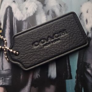 COACH New York Hang Tag, Black Pebbled Leather 2.5"×1.25"
